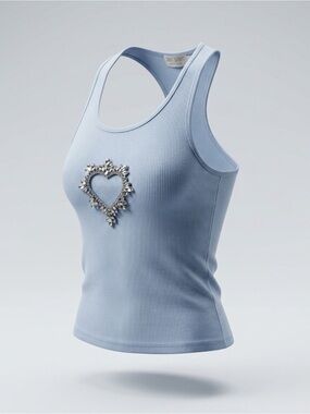 Muy Muy Fancy Collection light blue ribbed knit racerback tank top Embellished